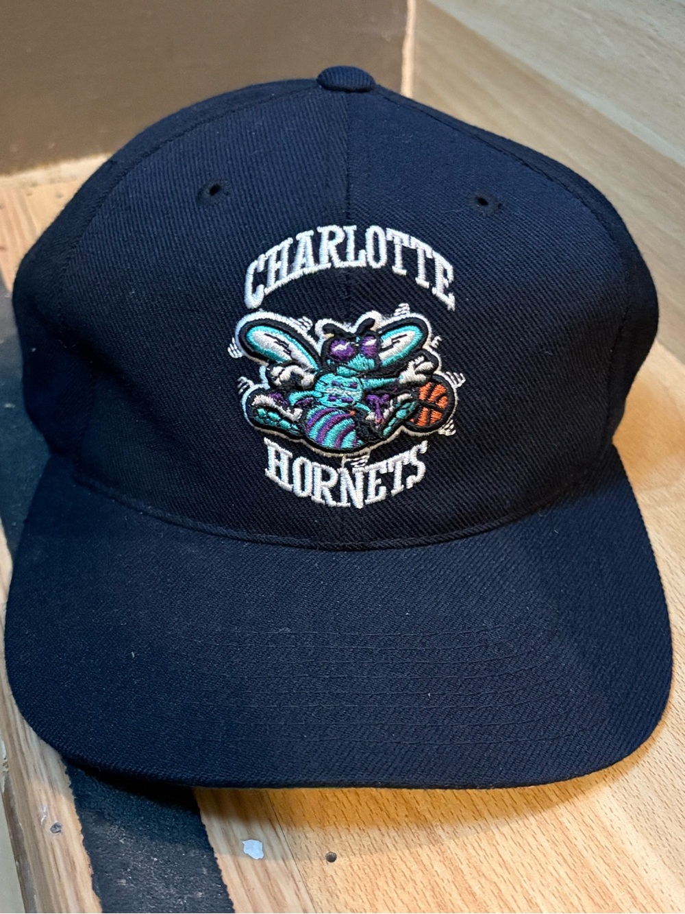 VTG Charlotte Hornets Navy Embroidered Strapback Cap